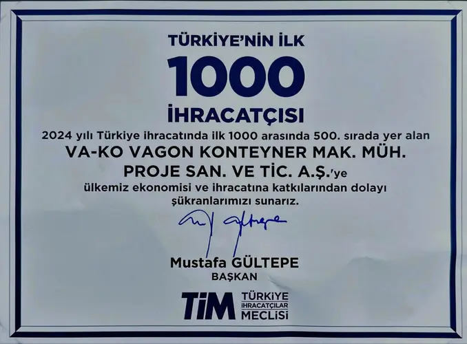 VA-KO, Türkiye'nin İlk 1000 İhracatçısı Arasında 500. Sırada Yer Aldı. (TİM)